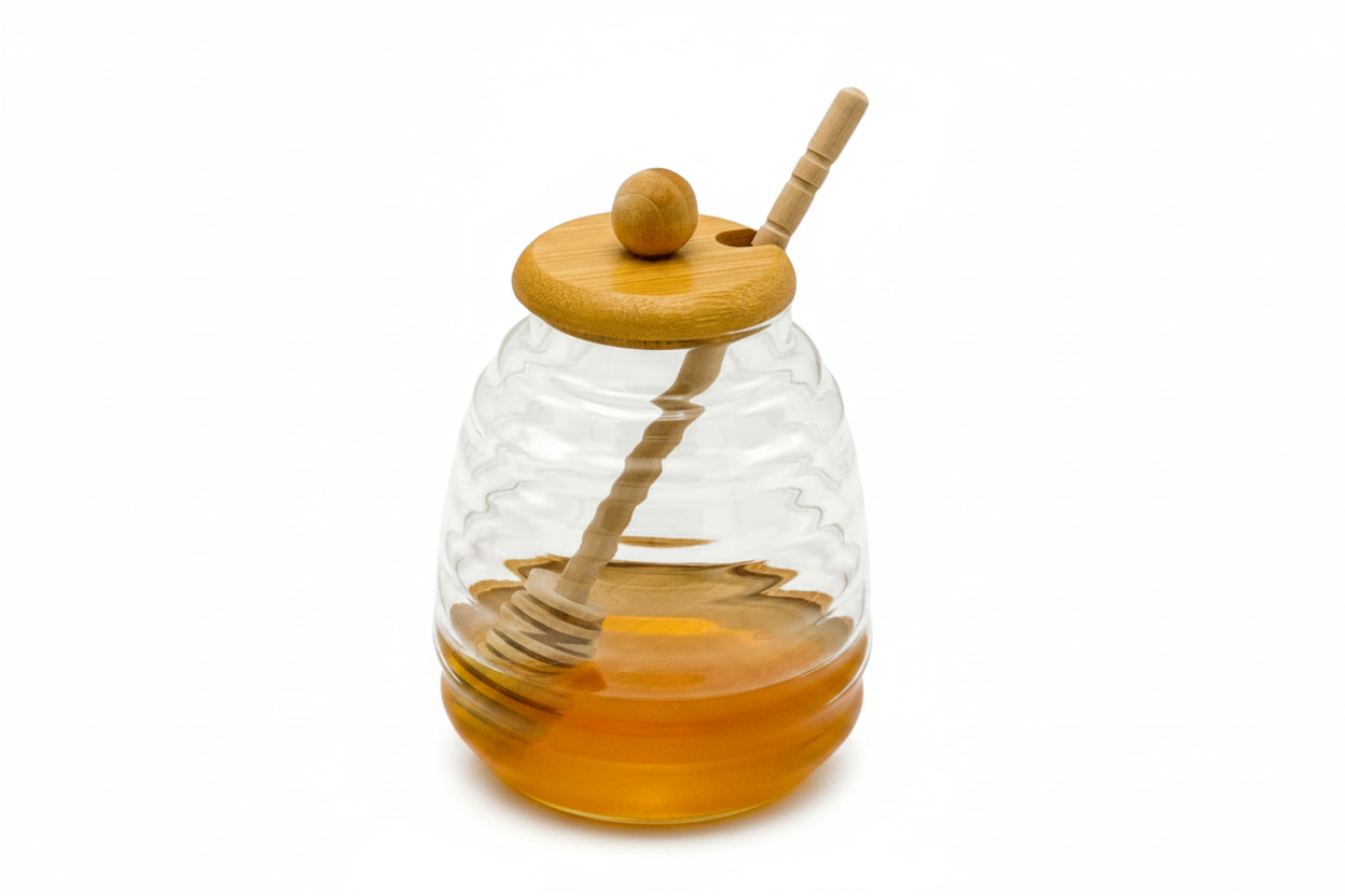 Dispensador de Miel Vidrio + Bamboo Grande