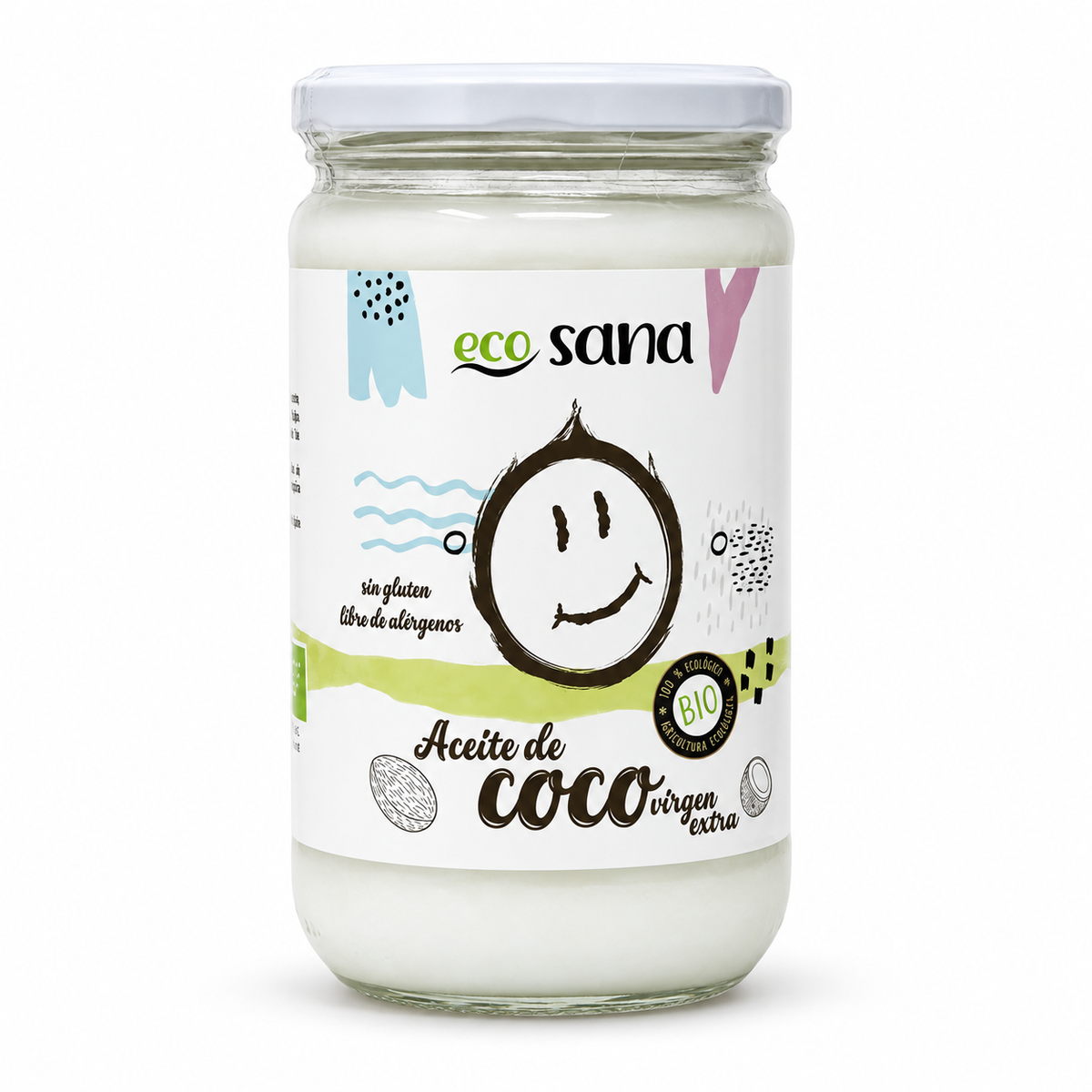 Aceite de Coco Virgen Extra Bio 500 ml Ecosana — fondo blanco