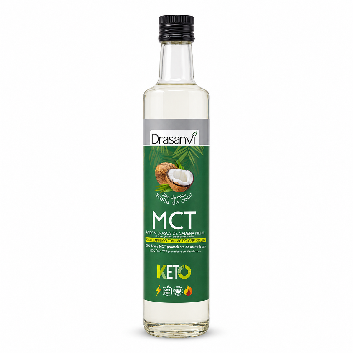 Aceite MCT Coco 500 ml Keto — fondo blanco