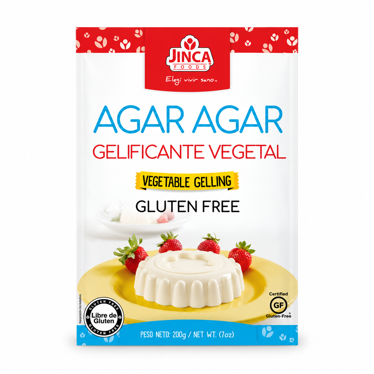 Agar Agar Jinca Foods 200g — fondo blanco