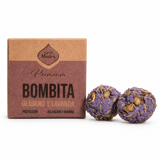 Bombitas Premium de Olíbano & Lavanda · Sagrada Madre — fondo blanco