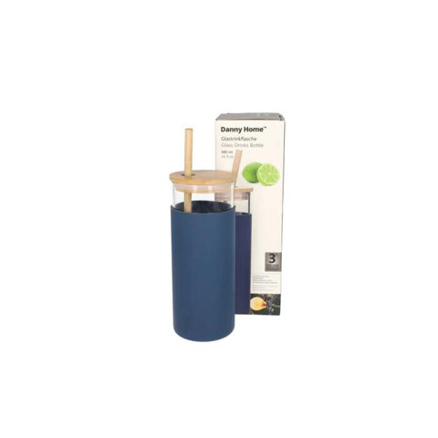 Botella Vidrio + Pajilla Tapa Madera 480ml (3 Colores)