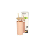 Botella Vidrio + Pajilla Tapa Madera 480ml (3 Colores)
