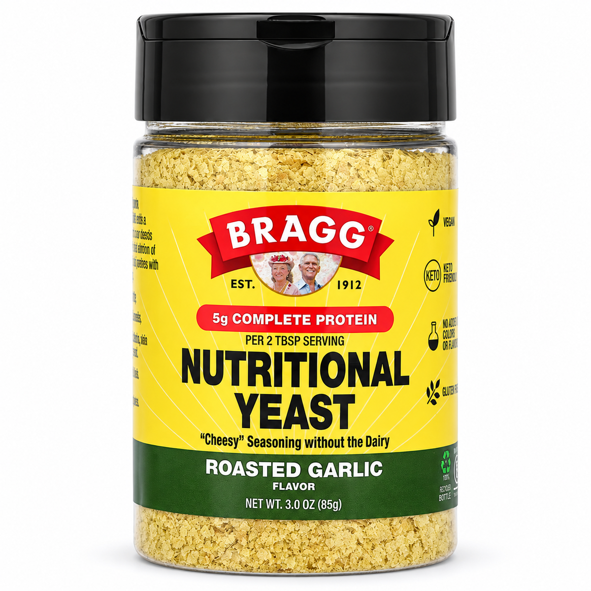 Bragg - Levadura Nutricional con Ajo 85g — fondo blanco