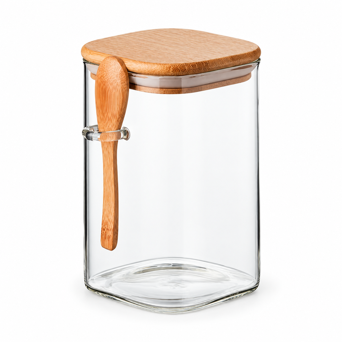 Frasco de Vidrio con Cucharita — fondo blanco