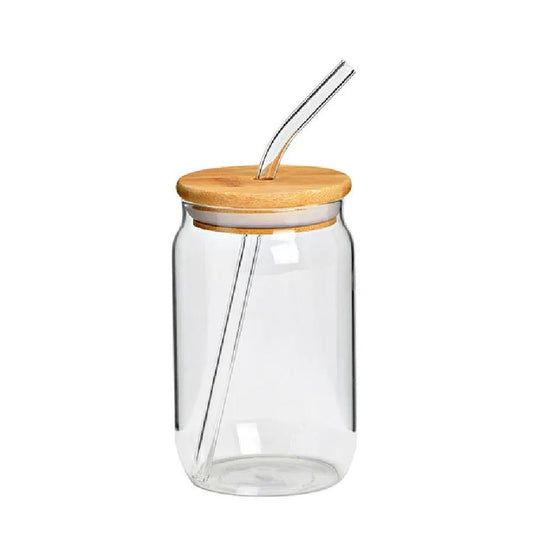 Botella + Pajilla Vidrio Tapa de Bamboo