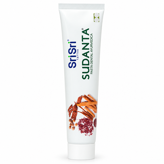 SriSri Tattva Sudanta - Pasta - Tootpaste Especias 200g — fondo blanco