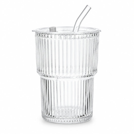 Vasito Rayado con Pajilla Vidrio