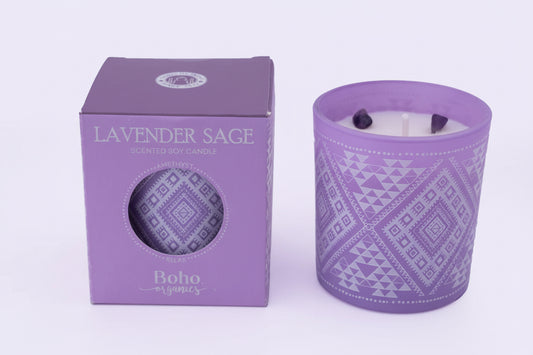 Vela Aromática Orgánica Boho 120 g con Piedras Energéticas
