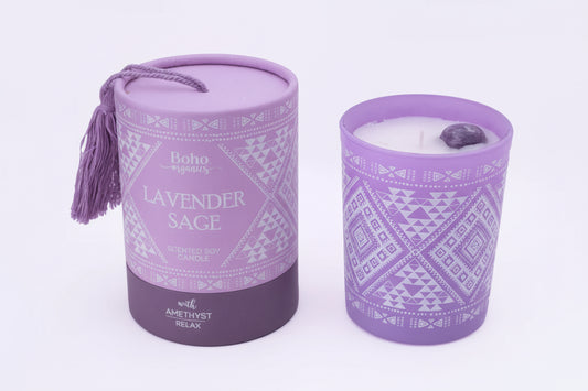 Vela Aromática Orgánica Boho 200 g con Piedra Energética