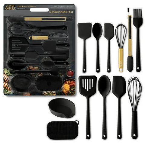 Thyme & Table Juego de Utensilios de Cocina de Silicona de 12 Piezas, Negro ó Beige