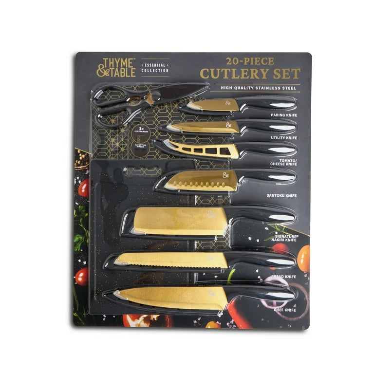 Thyme & Table Juego de Cubiertos 20 Piezas, Beige ó Negro