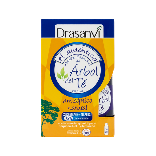 Aceite Esencial de Árbol del Té — fondo blanco, encuadre uniforme
