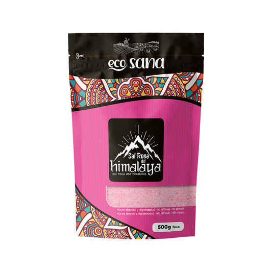 Sal Rosa del Himalaya Fina 500 g Ecosana — fondo blanco, encuadre uniforme