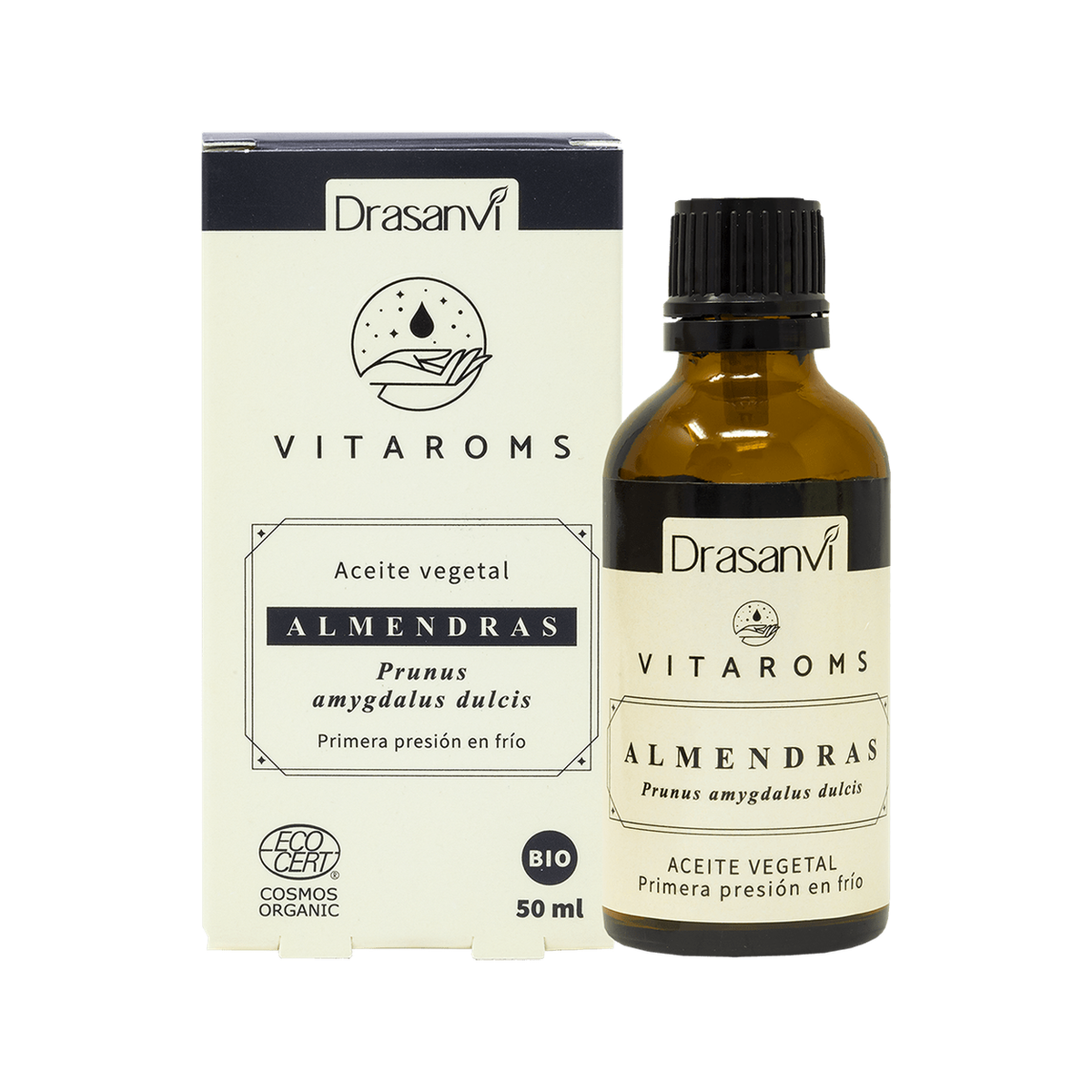 Vitaroms - Aceite Vegetal Almendras 50ml — fondo blanco, encuadre uniforme