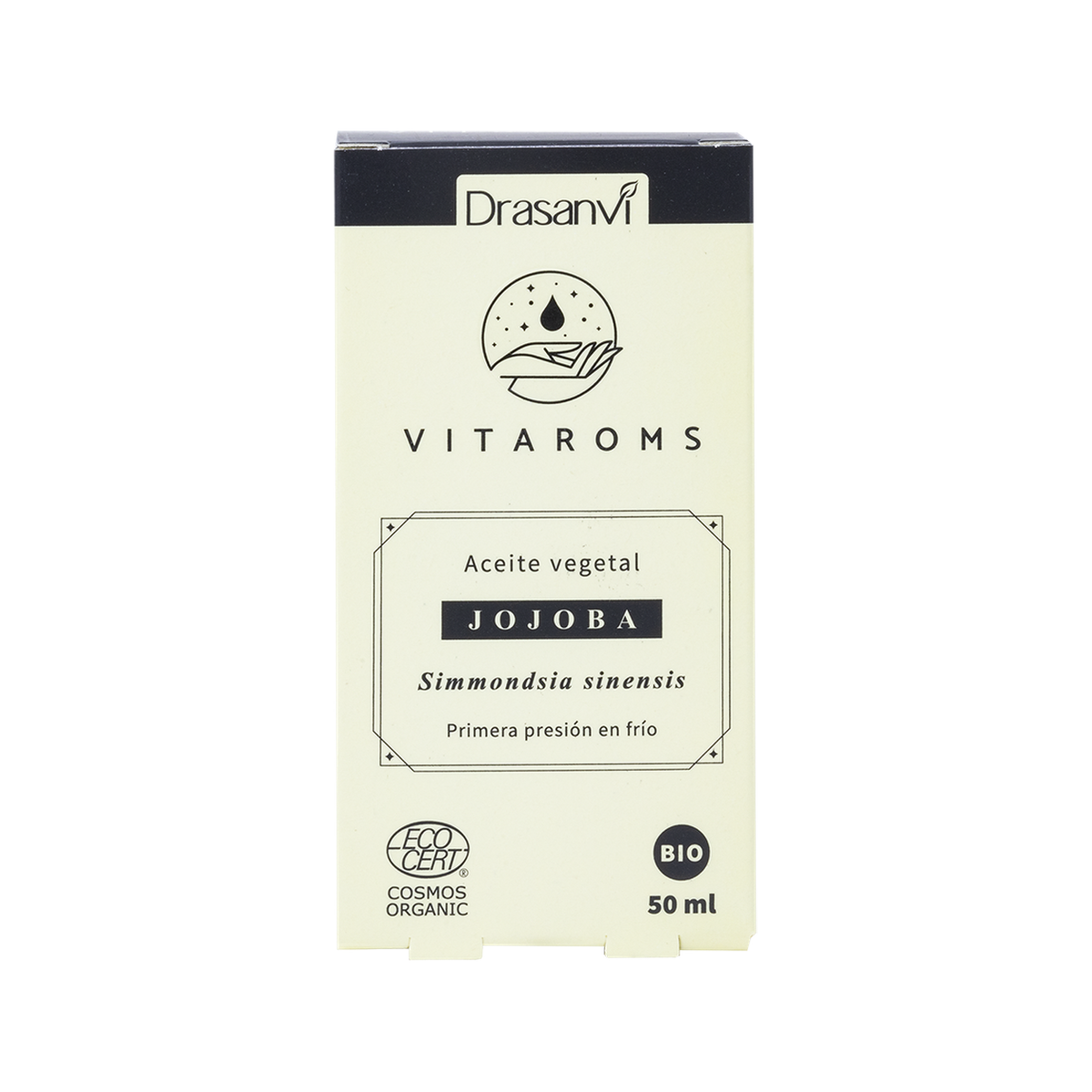 Vitaroms - Aceite Vegetal Jojoba 50ml — fondo blanco, encuadre uniforme