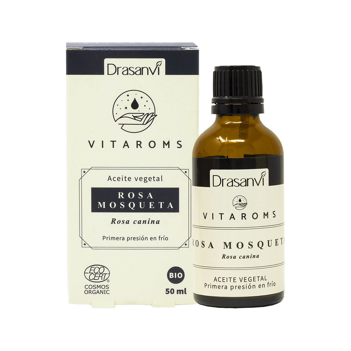 Vitaroms - Aceite Vegetal Rosa Mosqueta 50ml — fondo blanco, encuadre uniforme