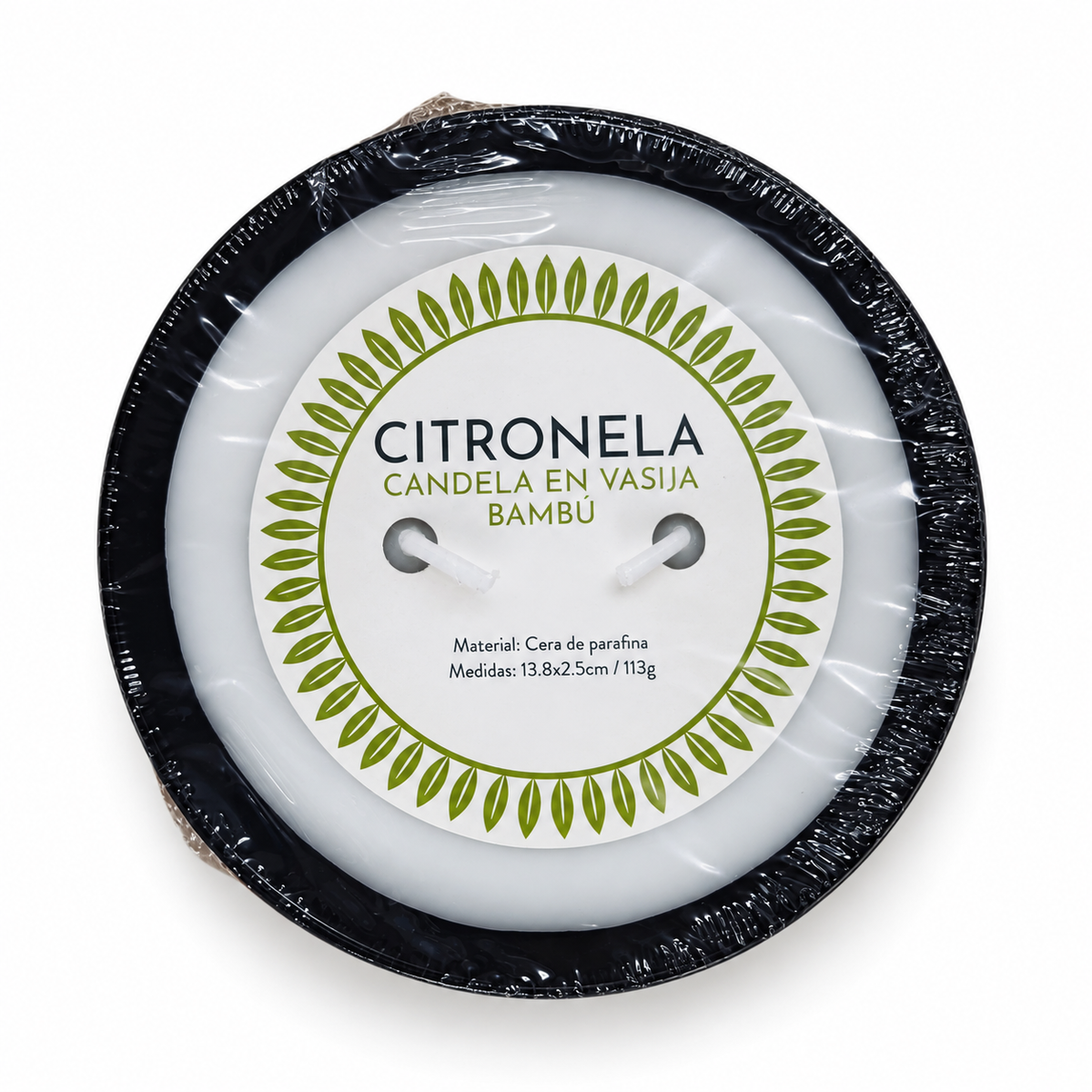 Candela de Citronela en Vasija de Bambú 113g — fotografía sobre fondo blanco