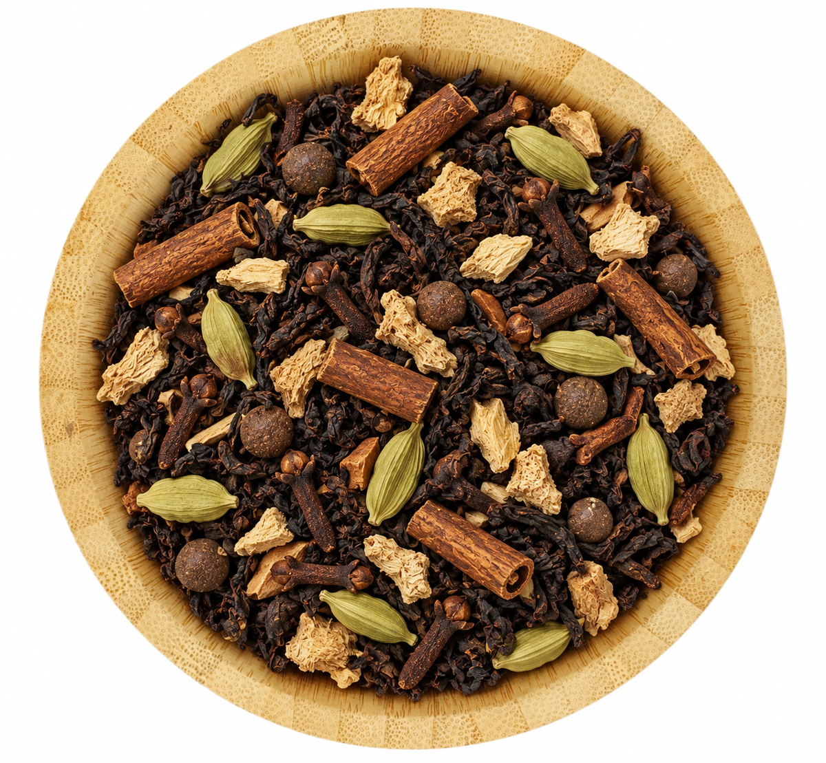 Té chai entero en tazón de bambú