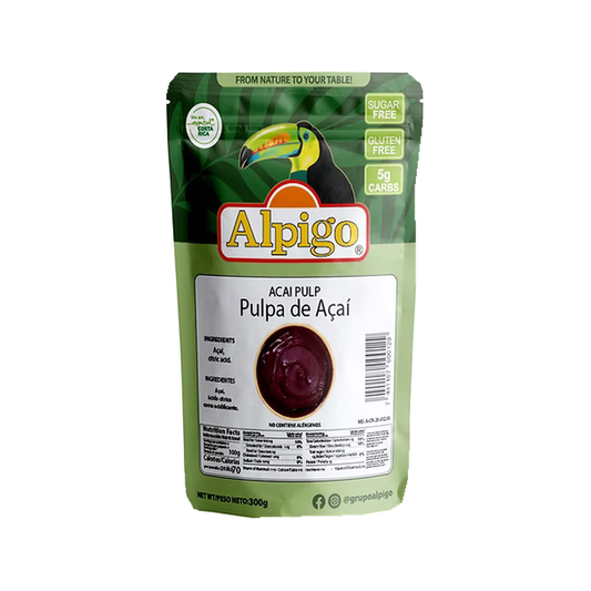 Pulpa de Açai Orgánica sin Azúcar Alpigo — fotografía del producto sobre fondo blanco.