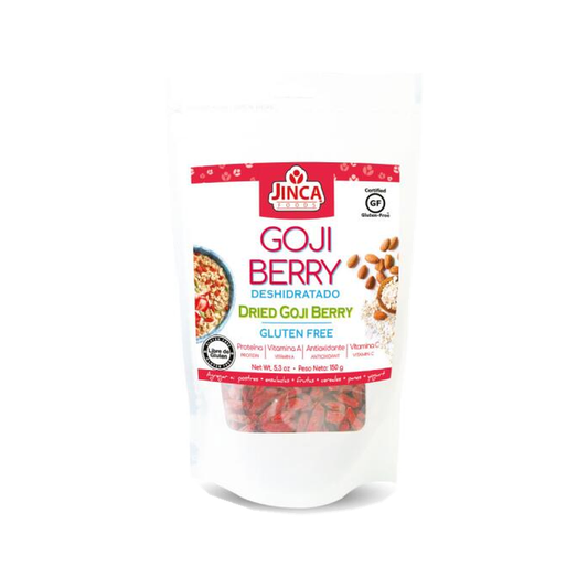 Goji Berries Jinca Foods 150g — fotografía del producto sobre fondo blanco.
