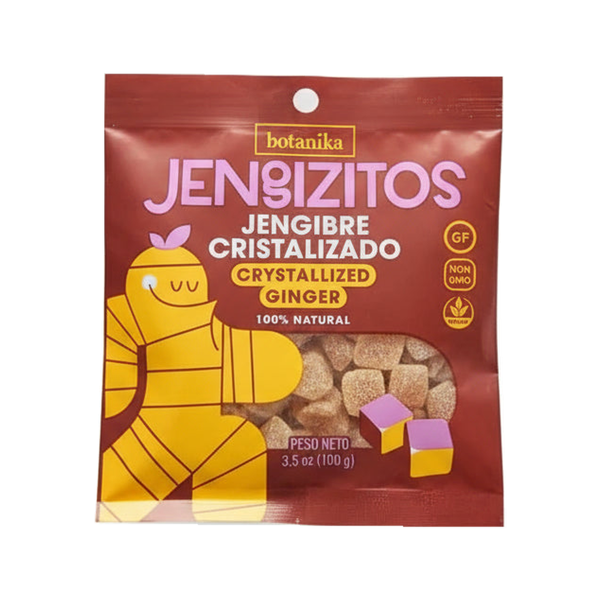 Jengizitos - Jengibre Cristalizado 100g — fotografía del producto sobre fondo blanco.