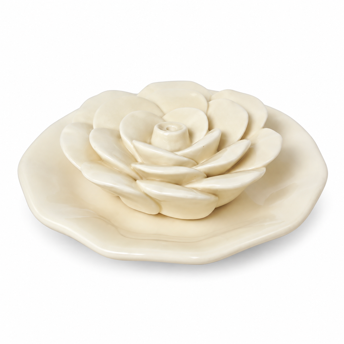 Quemador de incienso Better Homes & Gardens en forma de flor de cerámica marfil