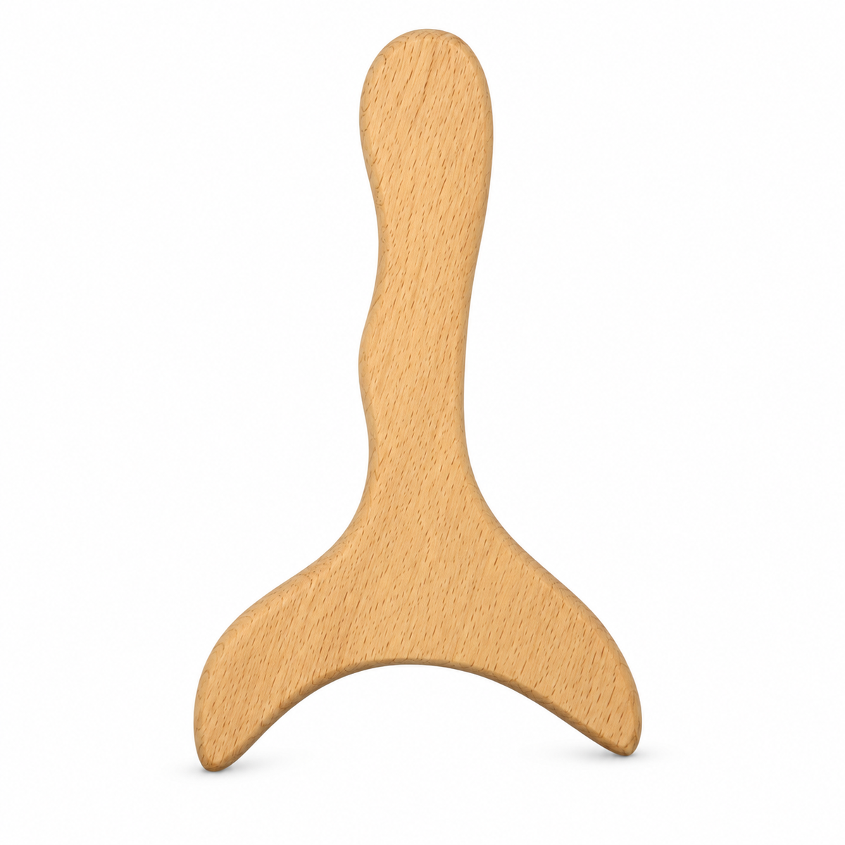 Gua sha corporal de madera, vista completa sobre fondo blanco