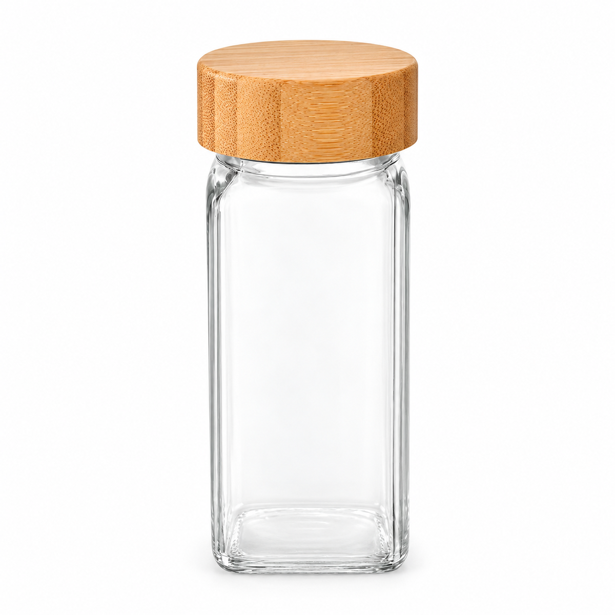 Frasco especiero individual de vidrio de 120 ml con tapa de bambú.