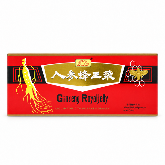 Ampollas Bebibles de Ginseng con Jalea Real - 10 unidades — fondo blanco