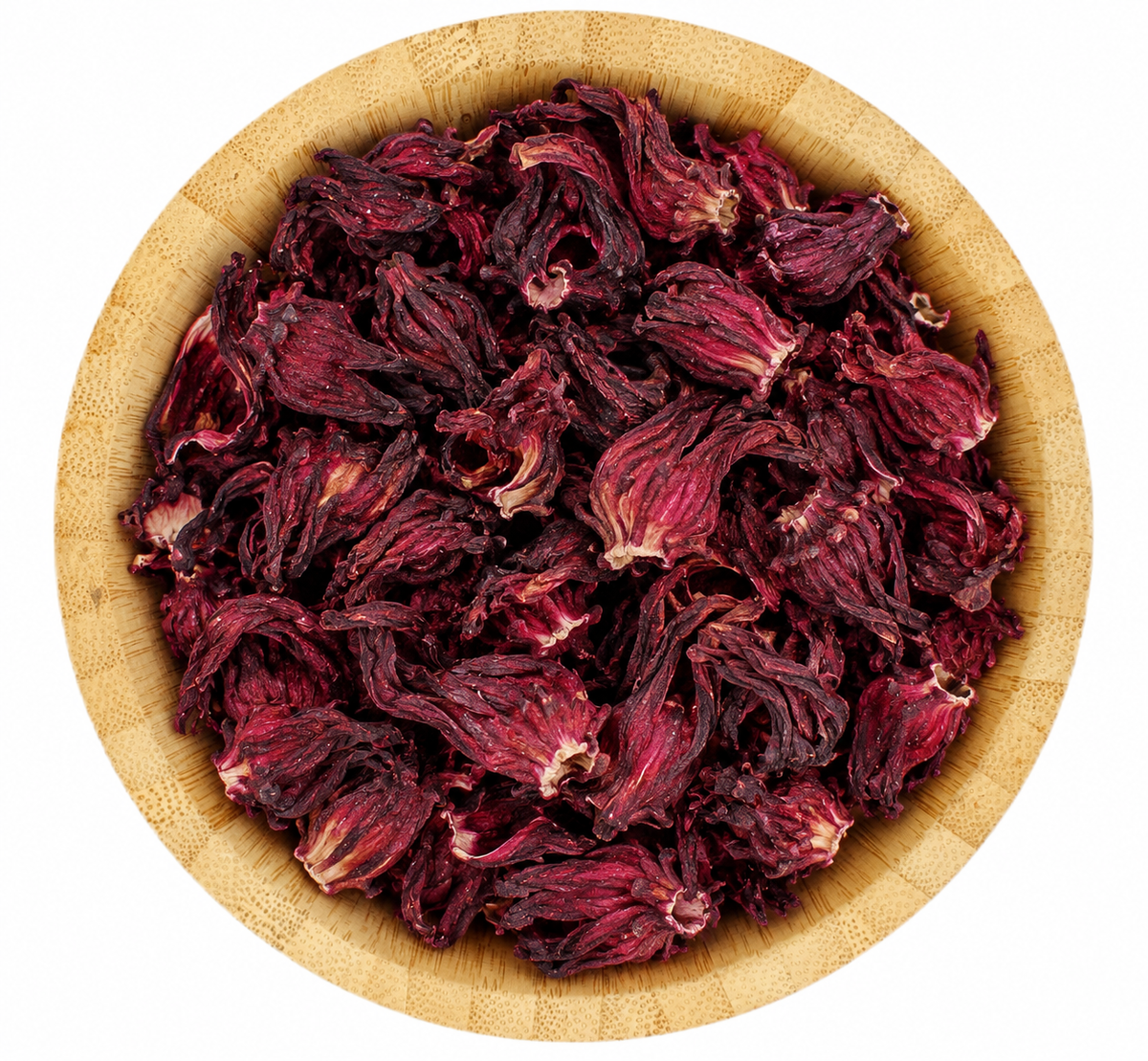 Rosa de Jamaica en tazón de bambú
