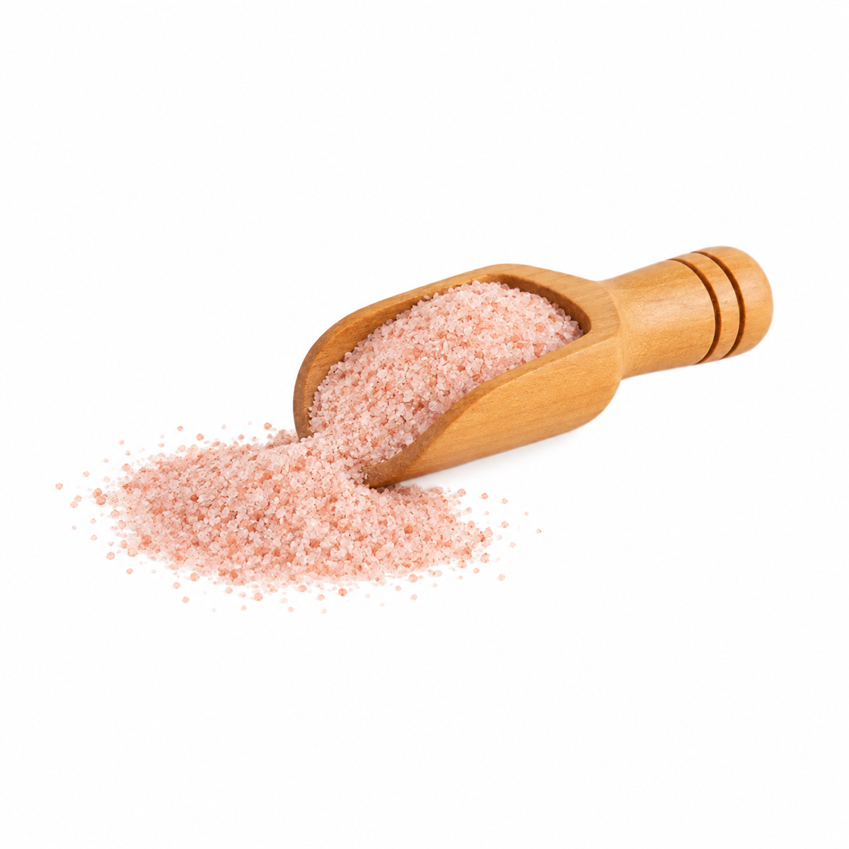 Sal rosada fina del Himalaya en cucharita de madera