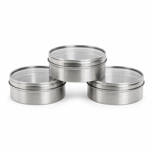 Set de tres especieros magnéticos IKEA GRUNDTAL de acero inoxidable con tapas transparentes.