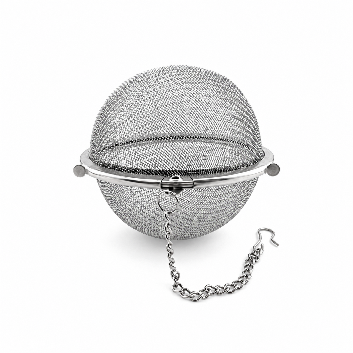 Infusor de té esférico de malla de acero inoxidable con cadena y gancho.