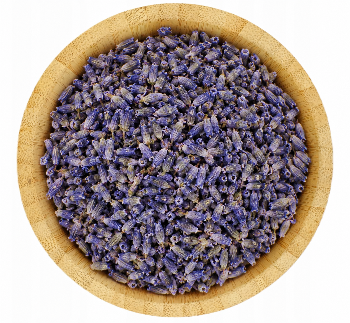 Flor de lavanda en tazón de bambú