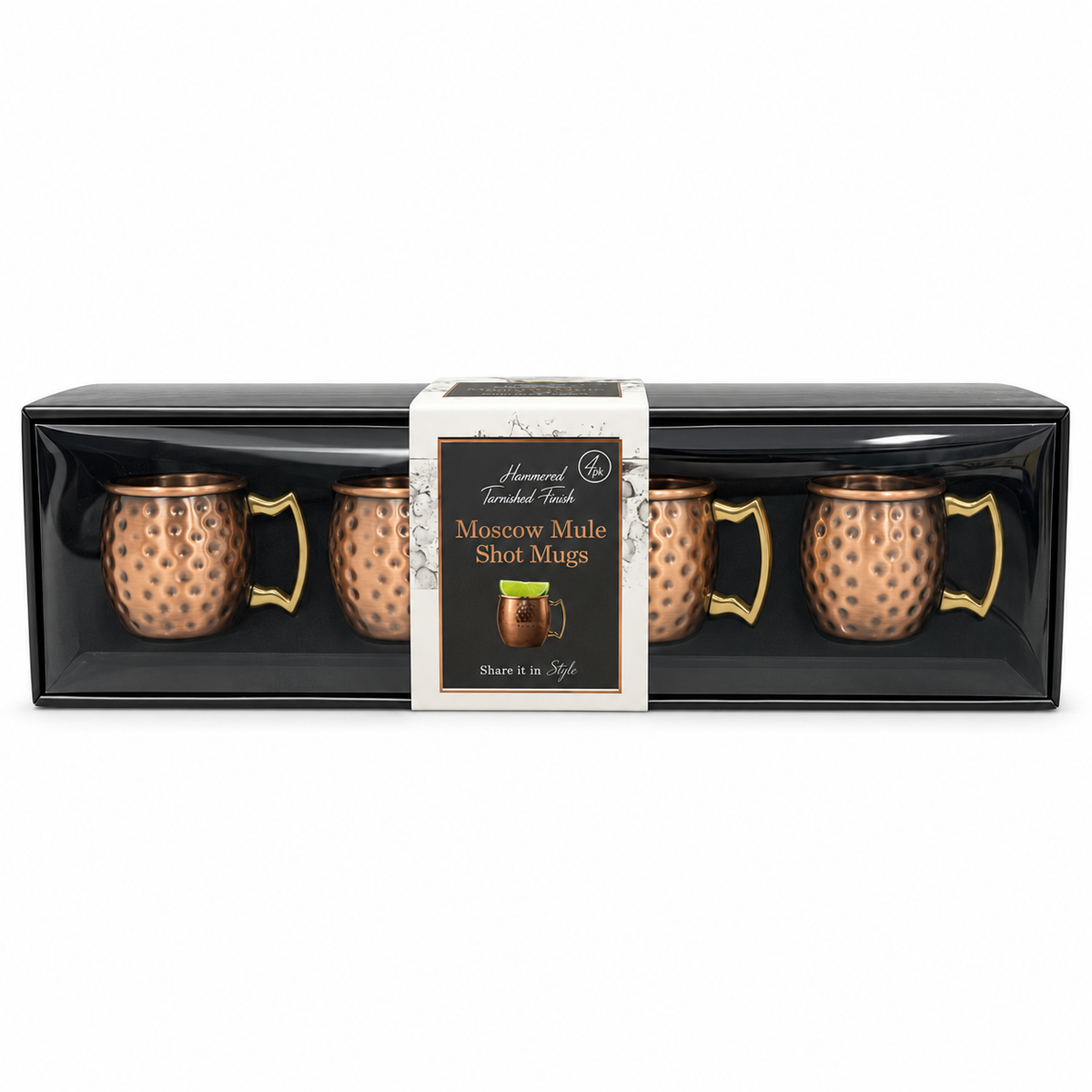 Mini Tazas Moscow Mule para Shots sobre fondo blanco