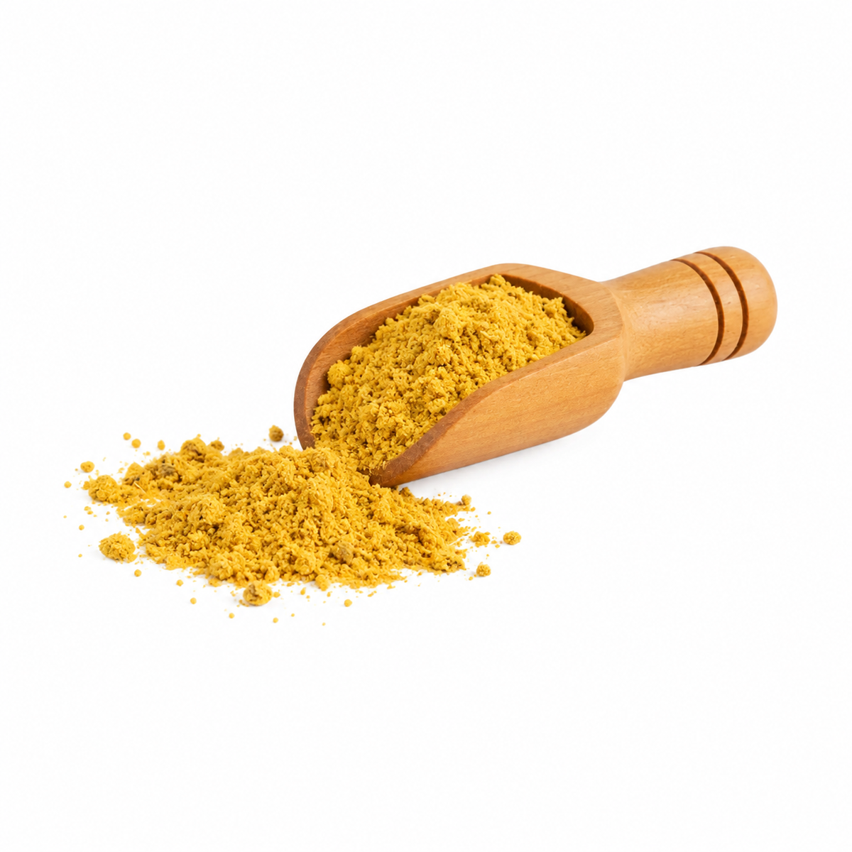 Mostaza en polvo en cucharita de madera