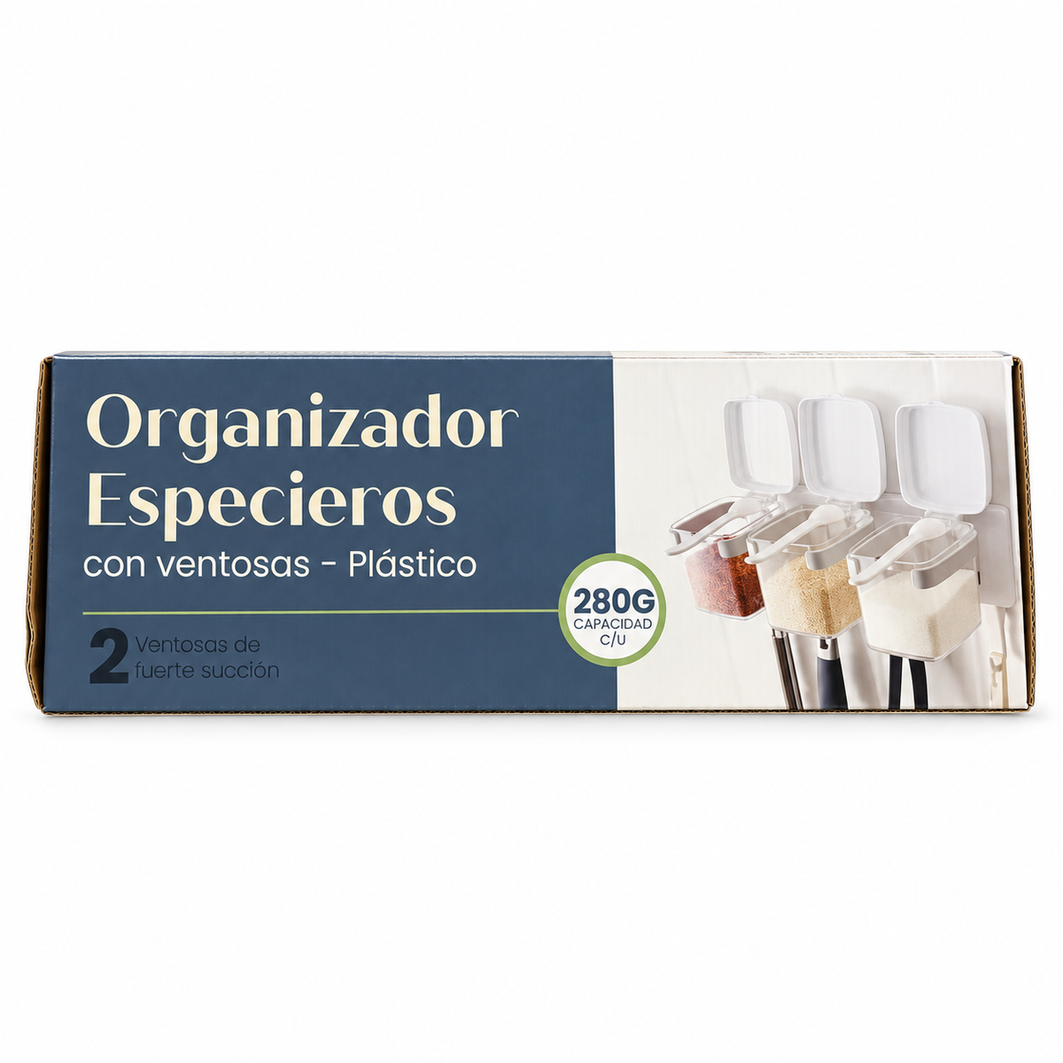 Empaque del organizador de especieros de plástico con ventosas.