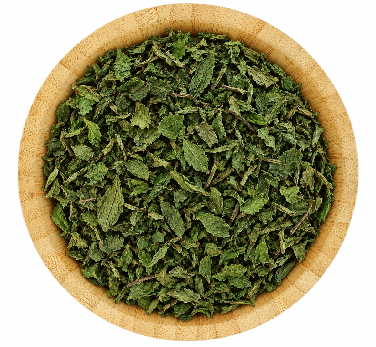 Menta piperita en tazón de bambú