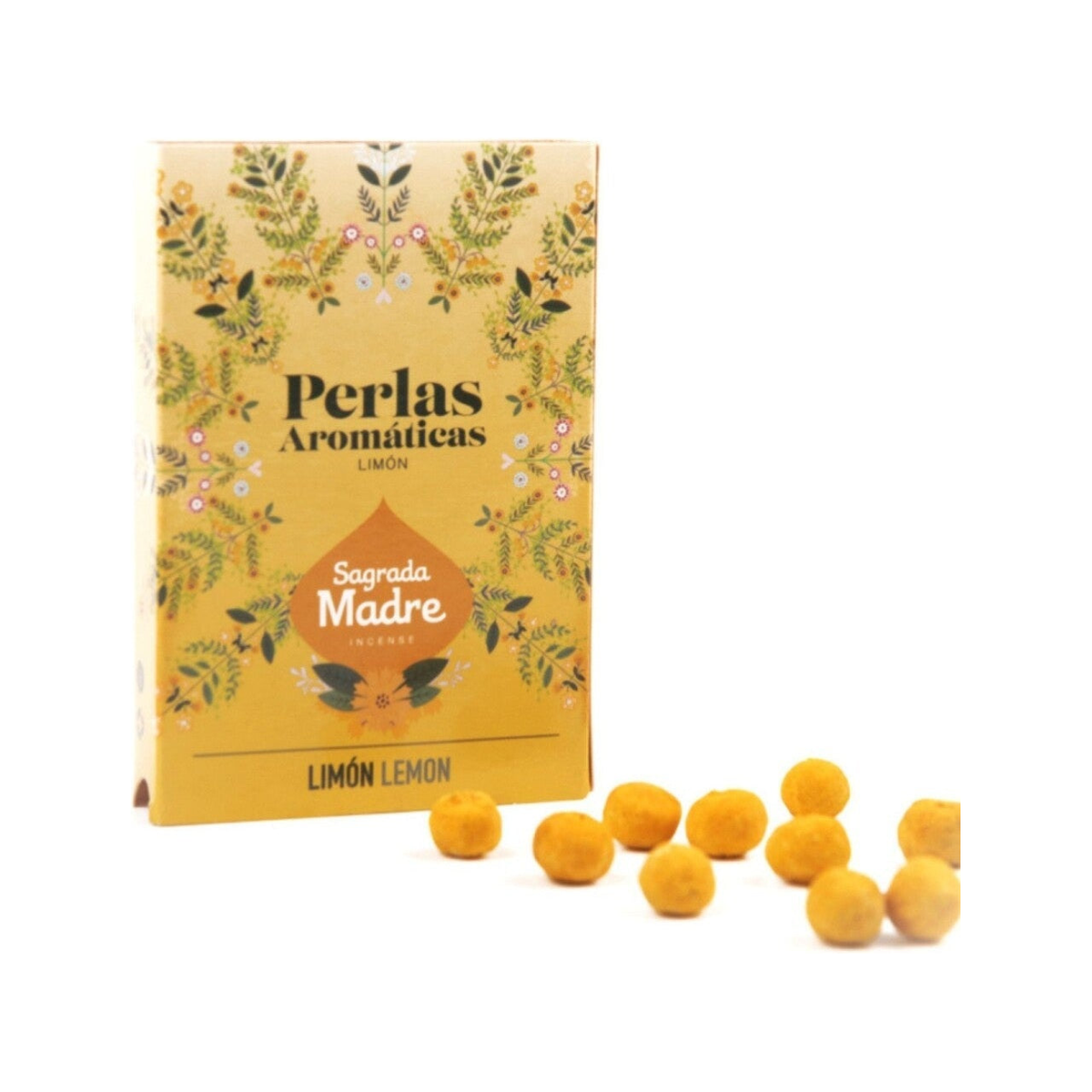 Perlas aromáticas · Limón sobre fondo blanco