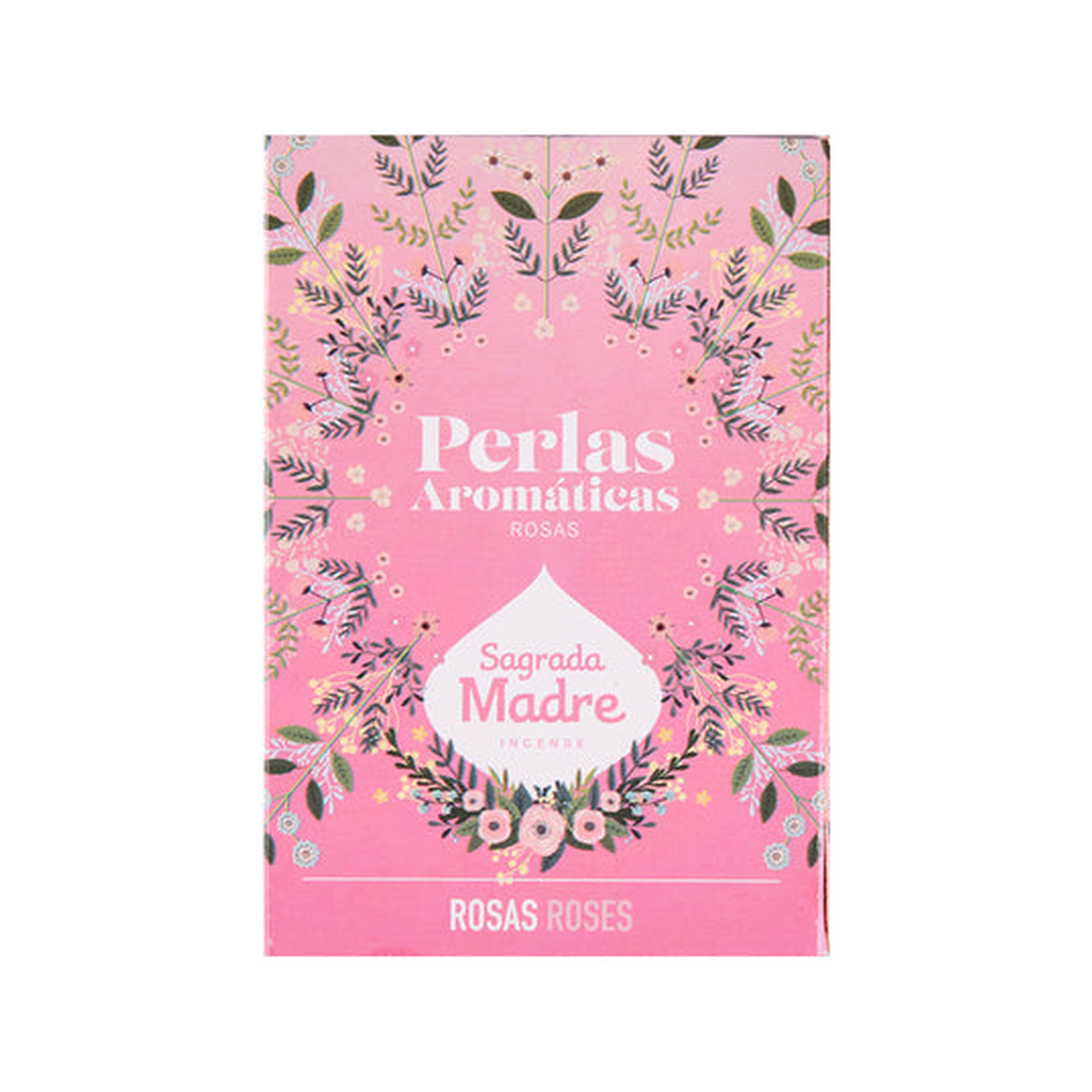 Perlas aromáticas · Rosa sobre fondo blanco