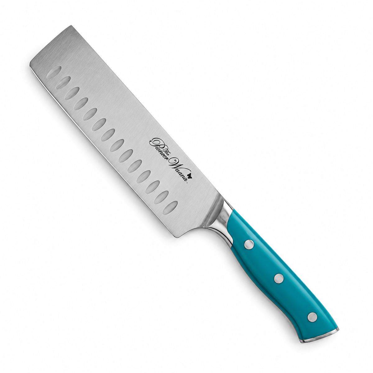 The Pioneer Woman - Cuchillo Nakiri de Acero Inoxidable 6.5 pulgadas sobre fondo blanco