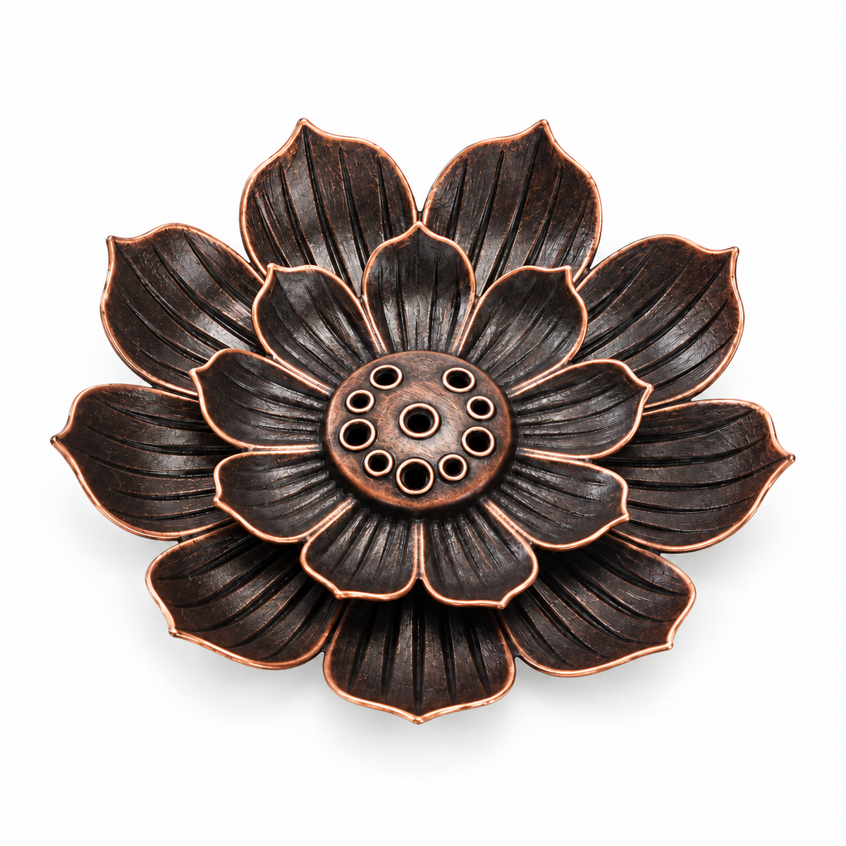 Porta incienso flor de loto en tono bronce oscuro