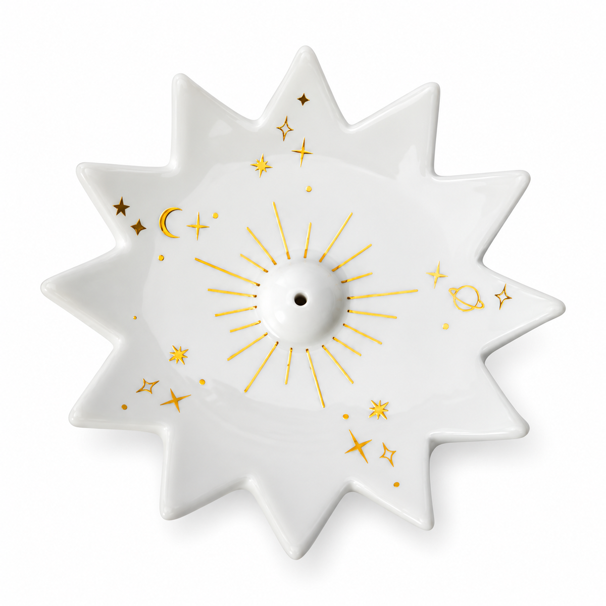 Porta incienso estrella galaxia blanco con detalles dorados