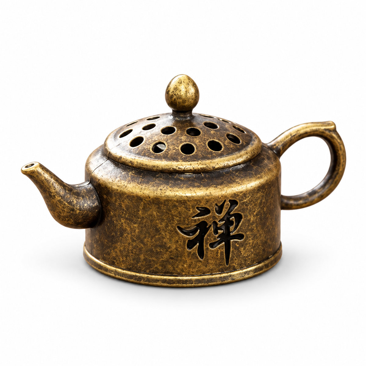 Quemador de incienso con forma de cafetera en tono bronce