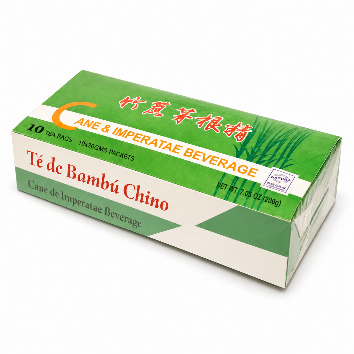 Caja de Té de Bambú Chino de 10 unidades sobre fondo blanco.