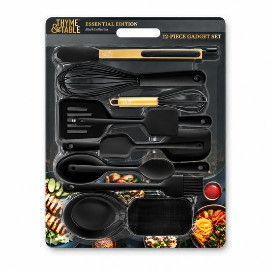 Thyme & Table Juego de Utensilios de Cocina de Silicona de 12 Piezas, Negro ó Beige sobre fondo blanco