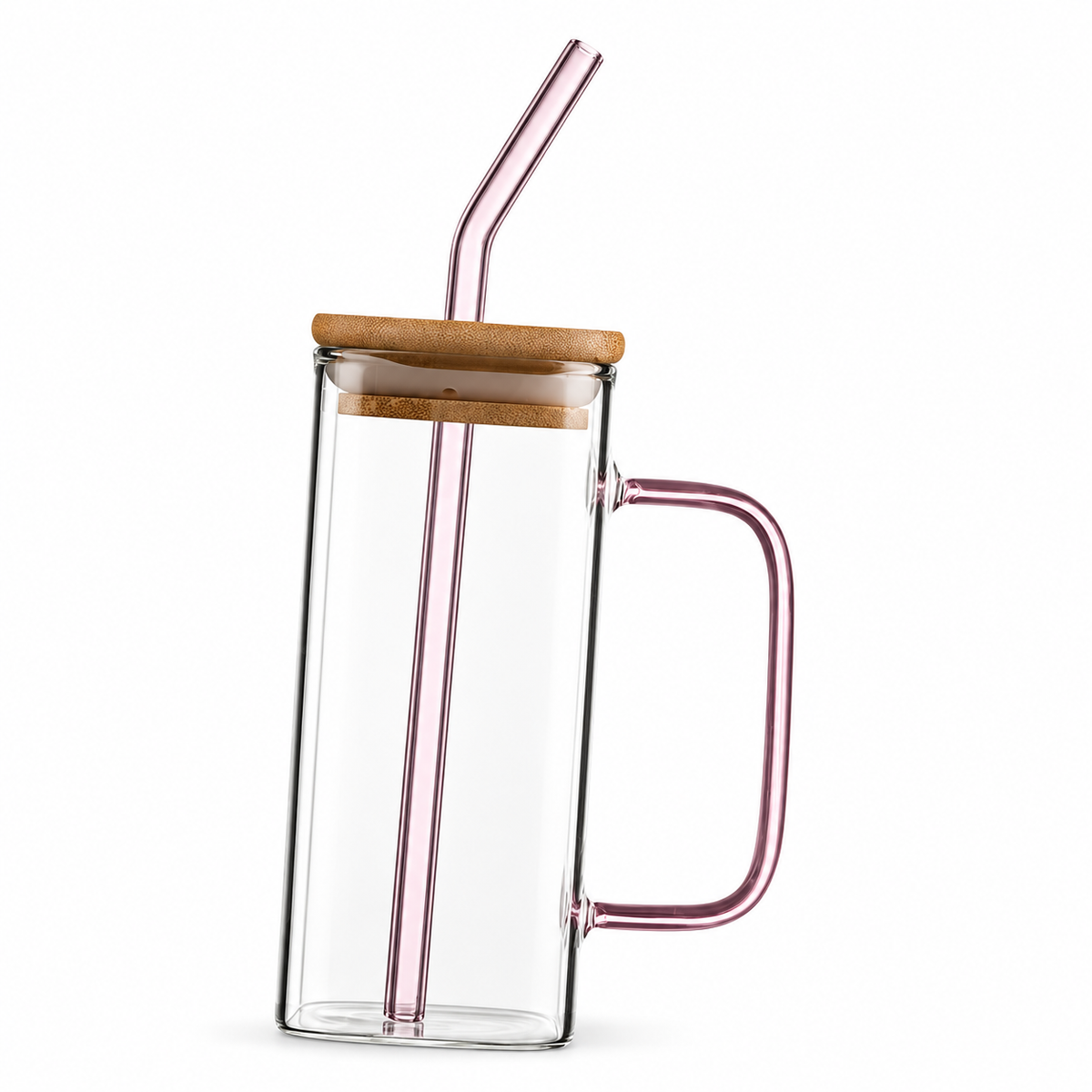Vaso Pequeño con Tapa de Bambú y Pajilla sobre fondo blanco